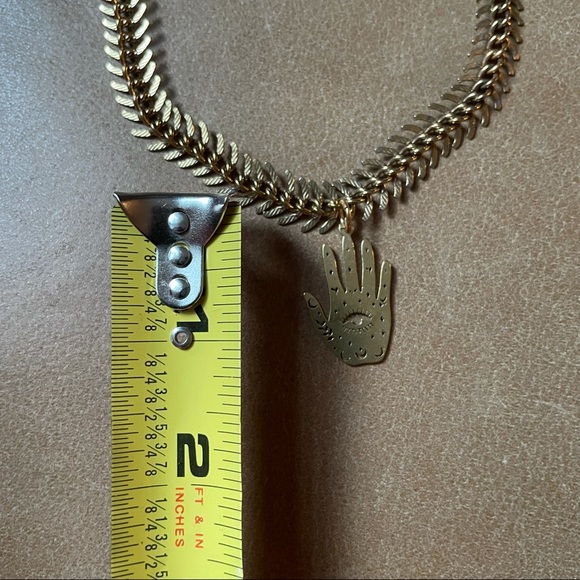 Fishbone chain hamsa pendant charm choker necklace - Picture 6 of 8